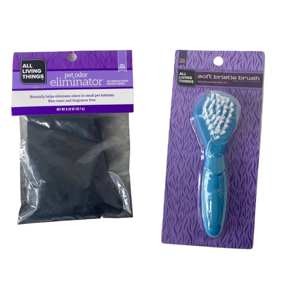 All Living Things Odor Eliminator and Brush for small animals NWT